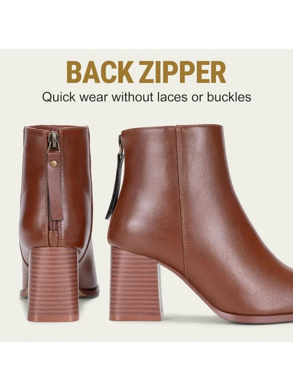 Women’s Mocha Brown Pointed Toe Ankle Boots Chunky Block Heel Bootie With Zipper